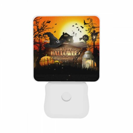 Night Light Set Of 2, A Halloween Poster With A Witch's Hat And A House In The Background. -Acrylic Night Light Shop 45410a81eef8de0161ca77e2e236713b809902fd