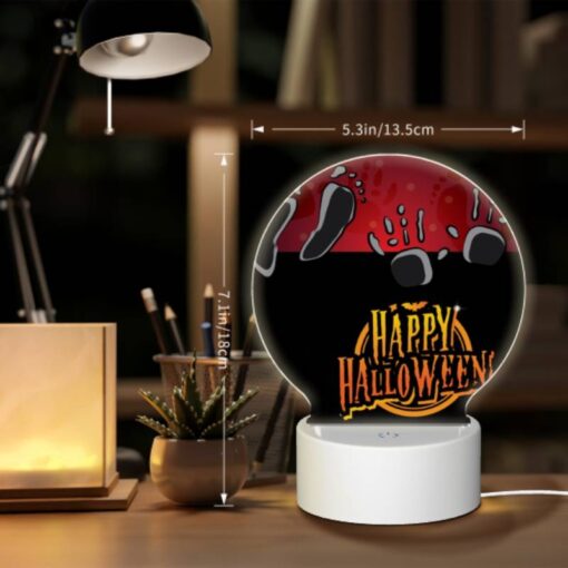 Round Acrylic Night Light, A Black And White Image Of A Happy Halloween Sign. -Acrylic Night Light Shop 4571834054693fae1dd061db984534c7394d852e