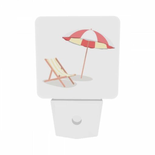 Night Light Set Of 2, A Colorful Umbrella Is Open And Placed Over A Striped Lounge Chair. -Acrylic Night Light Shop 468834c834786ff8abc7ee6f445fe98f5080e620