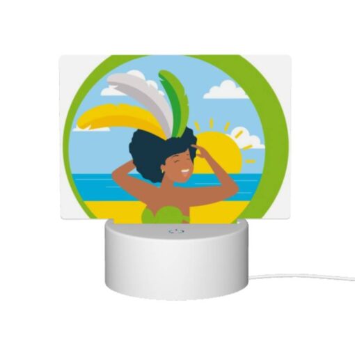 Rectangular Acrylic Night Light, A Woman Wearing A Grass Skirt And A Sun Hat Is Standing On A Beach. -Acrylic Night Light Shop 4693719cf2ae0407f9e52cd33dc076a3fabb9e50