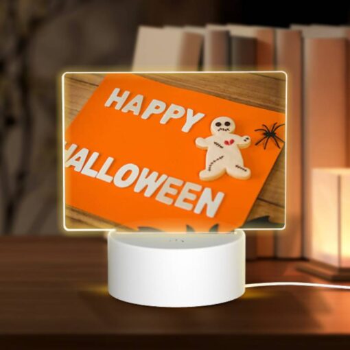 Rectangular Acrylic Night Light, A Happy Halloween Sign With A Gingerbread Man And A Spider. -Acrylic Night Light Shop 46e48014ecd6151fdbe5be2b5cffc2271eb16c03