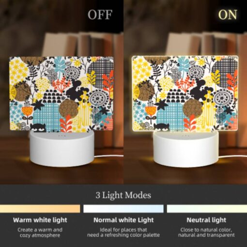 Rectangular Acrylic Night Light, A Black Cat Is Sitting On A Yellow And Blue Checkered Background. -Acrylic Night Light Shop 49dbef0127e371d3bcbb094546ec703bfd31b9ca