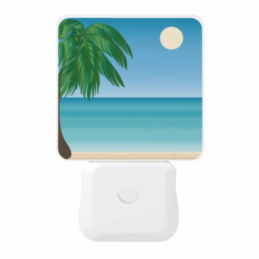 Night Light, A Palm Tree Is On A Beach With A Blue Sky And A Moon In The Background. -Acrylic Night Light Shop 4b9f4333e0dfe1bc45ea850bed176ce1f26f711f