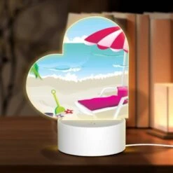 Love Acrylic Night Light, A Pink Umbrella Is Set Up On A Beach