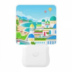 Night Light, A Colorful Cartoon Of A City With A Beach -Acrylic Night Light Shop 4beecd231be697ce6d89d7b706ef94f1b58fe438