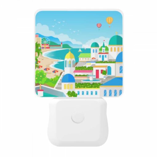 Night Light, A Colorful Cartoon Of A City With A Beach -Acrylic Night Light Shop 4beecd231be697ce6d89d7b706ef94f1b58fe438