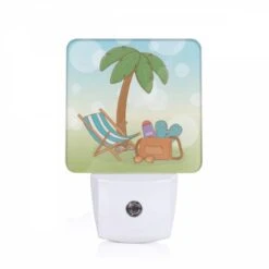 Night Light, A Colorful Beach Scene With A Chair