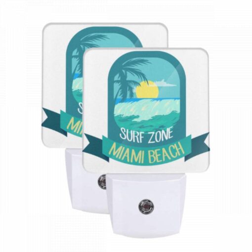 Night Light Set Of 2, A Logo For Miami Beach With A Sun And Palm Trees. -Acrylic Night Light Shop 4d9d040fc20c4c40d607344bf6f64c2cb3d2b6b5