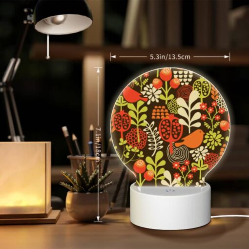 Round Acrylic Night Light, A Colorful Floral Pattern With Birds And Berries. -Acrylic Night Light Shop 4db6b6af5a1df3156b6937bf10d3d135e4c6cab0