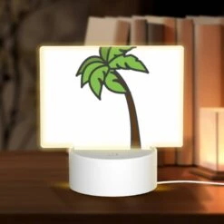 Rectangular Acrylic Night Light, A Green And Brown Palm Tree Is Shown In A Cartoon Style.