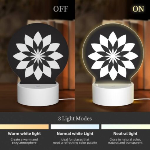 Round Acrylic Night Light, A Black And White Flower Design. -Acrylic Night Light Shop 4dd0c25ca620734f5e4c8c2f374332c3ed59d19d