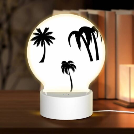 Round Acrylic Night Light, Three Black And White Palm Trees On A White Background. -Acrylic Night Light Shop 4e442b3af84eb3e3a08114bce7615a94b90f7b69