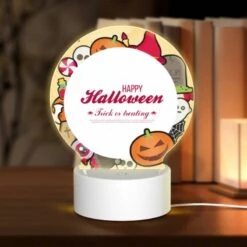 Round Acrylic Night Light, A Colorful Halloween Poster With A Round Circle In The Center.