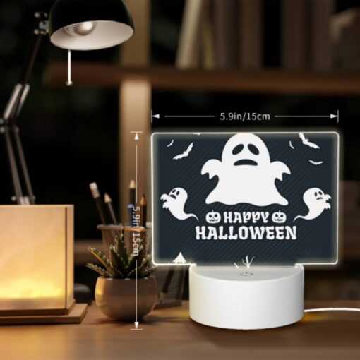 Rectangular Acrylic Night Light, A Ghost Is Shown With The Words "Happy Halloween" Written Below It. -Acrylic Night Light Shop 4f17e14b91493a42bff4691424e540a28c873944