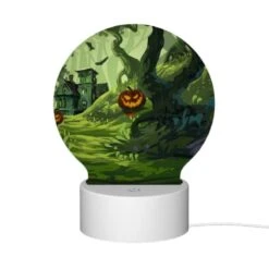 Round Acrylic Night Light, A Colorful Cartoon Scene Of A House With A Pumpkin On The Doorstep And A Tree With A Pumpkin On It. -Acrylic Night Light Shop 4f313dfc5b33b884425b3bcdf72b2872b8e203b3