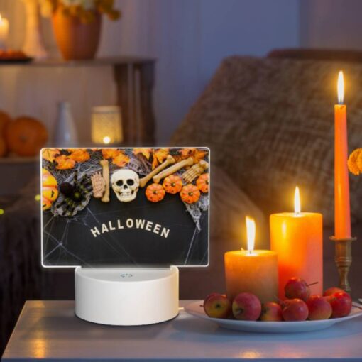 Rectangular Acrylic Night Light, A Halloween Sign With Skeletons And Pumpkins On It. -Acrylic Night Light Shop 50adcb303627229c81a87d73cf82de1352c28a06