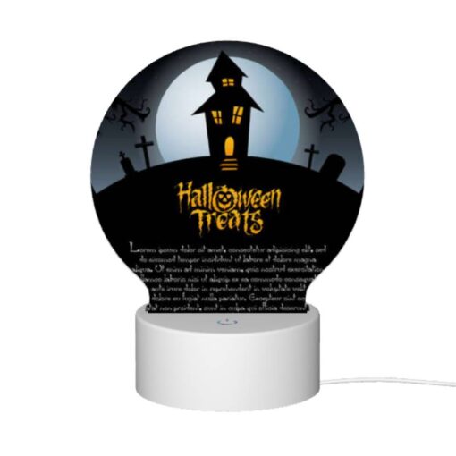 Round Acrylic Night Light, A Halloween Treat Poster With A House And A Moon. -Acrylic Night Light Shop 519f8184bcaefade84183fa8ed4f2bf95f99f96d