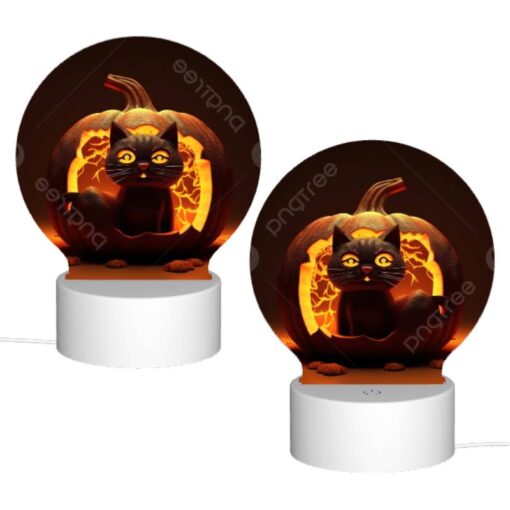 Round Acrylic Night Light, A Cat Is Sitting Inside A Carved Pumpkin. -Acrylic Night Light Shop 51ac0aea6d43f85ddca539e5b50d94286bed3b4b