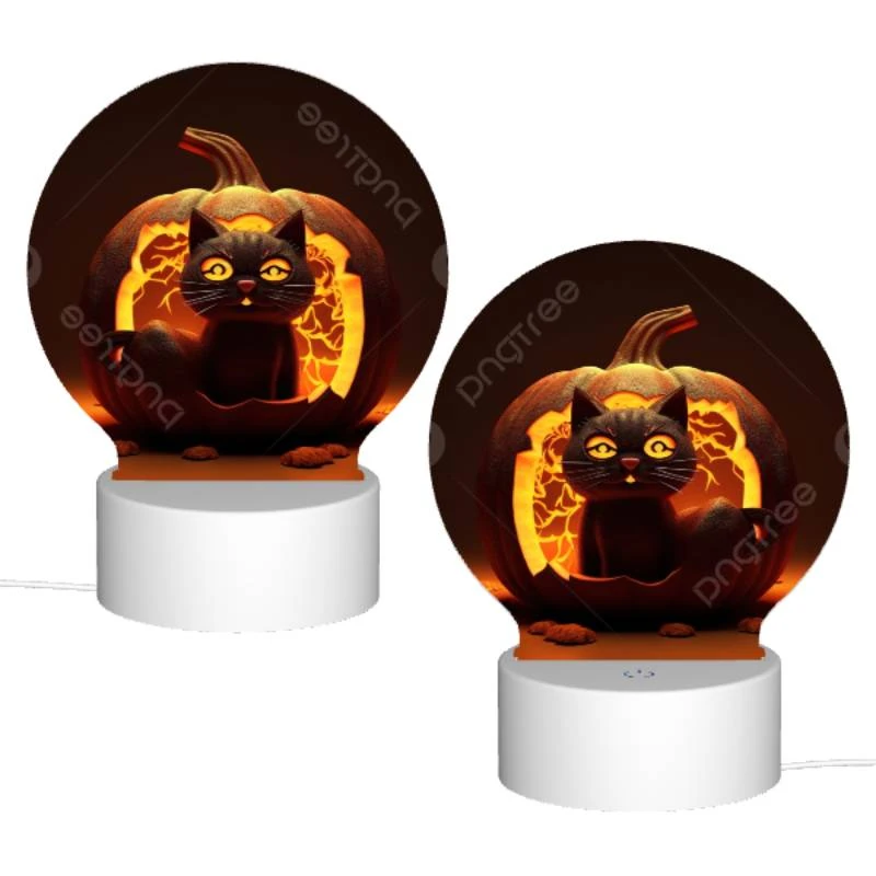 Round Acrylic Night Light, A cat is sitting inside a carved pumpkin. Round Acrylic Night Light, A Cat Is Sitting Inside A Carved Pumpkin. -Acrylic Night Light Shop 51ac0aea6d43f85ddca539e5b50d94286bed3b4b
