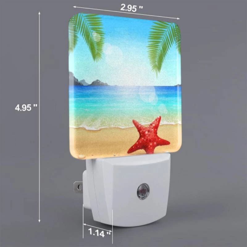 Night Light Set of 2, A red starfish is sitting on the beach in front of the ocean. Night Light Set Of 2, A Red Starfish Is Sitting On The Beach In Front Of The Ocean. -Acrylic Night Light Shop 51d9fce4213aaaa9c988810da5cd67566338d632