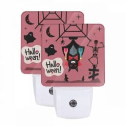 Night Light Set Of 2, A Halloween Cartoon With A Bat
