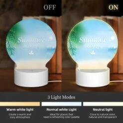 Round Acrylic Night Light, A Picture Of A Beach With A Boat And Palm Trees. -Acrylic Night Light Shop 52e6abadabf9d8e11c1082176d49525857c8aee4