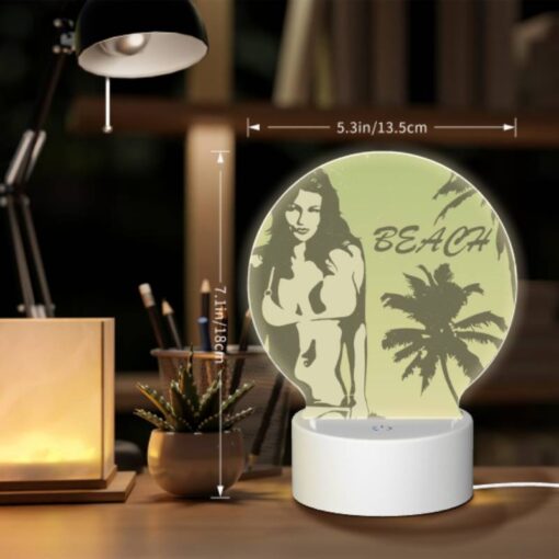 Round Acrylic Night Light, A Woman In A Bikini Is Standing On A Beach. -Acrylic Night Light Shop 5301014a5bbf6be30f50e3eb243800e11fa8855e