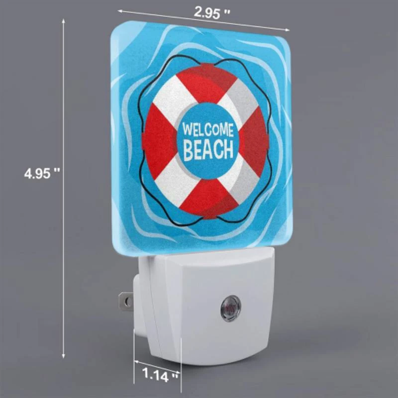 Night Light Set of 2, A red and white lifeboat with the words "Welcome Beach" written on it. Night Light Set Of 2, A Red And White Lifeboat With The Words "Welcome Beach" Written On It. -Acrylic Night Light Shop 535e18359d3a7c437272a4a56ab4eea81653b7ee
