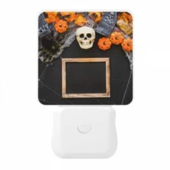 Night Light, A Black Frame With A Skull And Pumpkins In The Background. -Acrylic Night Light Shop 5388a3f53a7e96615ca82018e4471e7ca93bf363
