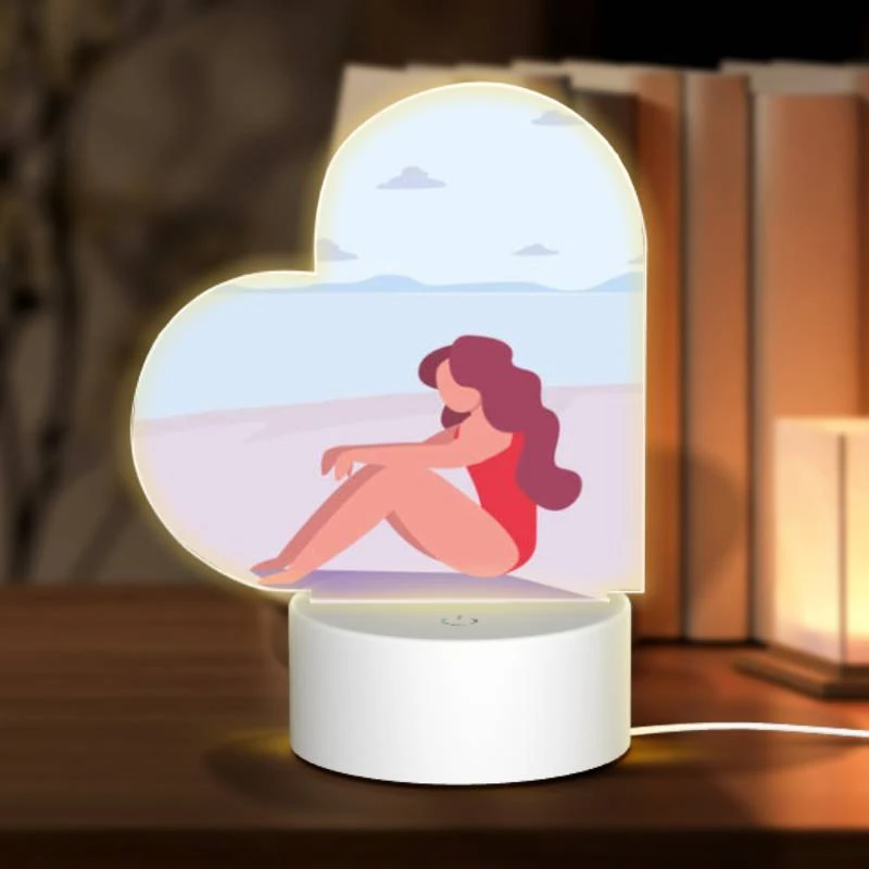 Love Acrylic Night Light, A woman in a red bathing suit is sitting on the beach. Love Acrylic Night Light, A Woman In A Red Bathing Suit Is Sitting On The Beach. -Acrylic Night Light Shop 5424121abd4a1abceae987becfec72e79abfb444