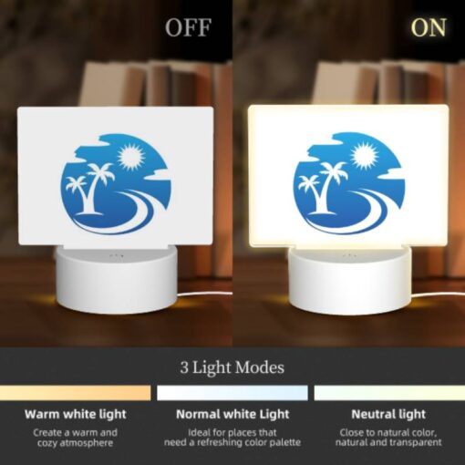 Rectangular Acrylic Night Light, A Blue And White Logo Of A Sun And Palm Tree. -Acrylic Night Light Shop 545fd7e62cd0fce80d40a5ce7dd34335477fbd1a