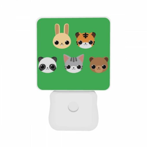 Night Light Set Of 2, Five Different Animal Heads Are Shown On A Green Background. -Acrylic Night Light Shop 54a918985e5551cb175518960f6f0b26bd74b280