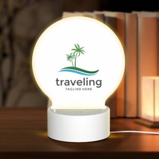 Round Acrylic Night Light, A Logo For Traveling With A Palm Tree In The Background. -Acrylic Night Light Shop 5536a5b5cd2e7ae703c68354c8eb1473fa9fa047