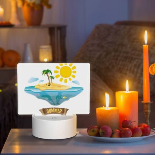 Rectangular Acrylic Night Light, A Cartoon Of A Tropical Island With A Sun And Palm Trees. -Acrylic Night Light Shop 5576a994ac28c4a3da7c4012654e0dfdbbbca074