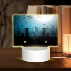 Rectangular Acrylic Night Light, A Halloween Scene With A Moon