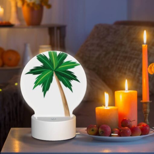 Round Acrylic Night Light, A Green And Brown Palm Tree With A Brown Trunk. -Acrylic Night Light Shop 561183e8e6b7a757a3cf2508388c39e7c38eeaf9