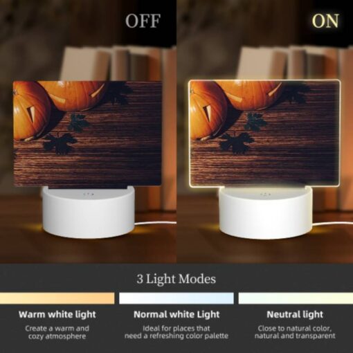 Rectangular Acrylic Night Light, A Wooden Table With A Pumpkin On It. -Acrylic Night Light Shop 576d8f90754de31ac6acbe6f33dabbe1c93cf28a