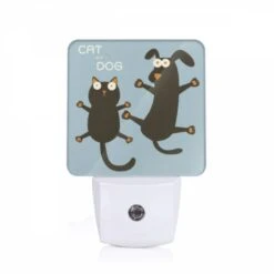 Night Light, A Cat And A Dog Are Standing On Their Hind Legs.