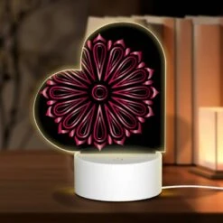 Love Acrylic Night Light, A Pink And Purple Flower With A Black Background.