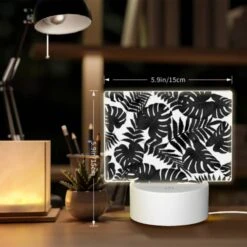 Rectangular Acrylic Night Light, A Pattern Of Leaves In Black And White. -Acrylic Night Light Shop 581661f8558c8a3692d22aad0f1fe1077265a085