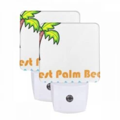 Night Light Set Of 2, A Cartoon Drawing Of A Palm Tree And The Words "West Palm Beach" On A White Background.
