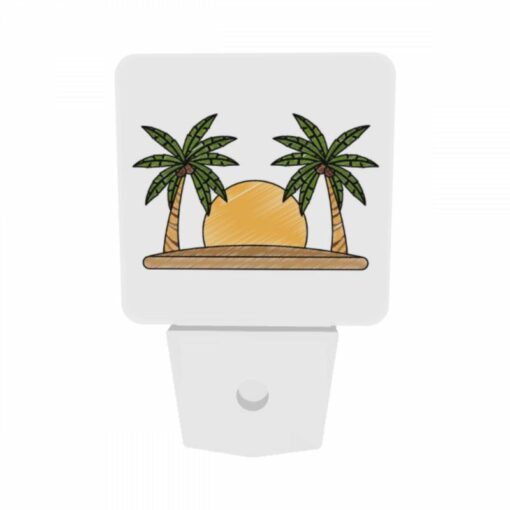 Night Light Set Of 2, A Drawing Of A Sun With Two Palm Trees On Either Side. -Acrylic Night Light Shop 591b691566f675d4249280429fc1d4a5834106e7