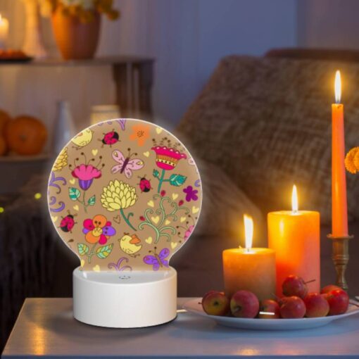 Round Acrylic Night Light, A Colorful Floral Pattern With A Variety Of Flowers And Birds. -Acrylic Night Light Shop 5a4669f9b58cf2a7cd99d02c88fadee076749779