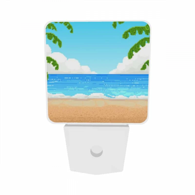 Night Light Set of 2, A cartoon beach scene with a blue ocean and palm trees. Night Light Set Of 2, A Cartoon Beach Scene With A Blue Ocean And Palm Trees. -Acrylic Night Light Shop 5a57bd638dca66b165506778336e32a4187283b3