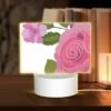 Rectangular Acrylic Night Light, A Pink Rose With A Yellow Center And Purple Petals.