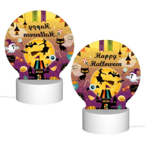 Round Acrylic Night Light, A Colorful Poster With Halloween Decorations And A Witch On A Broom. -Acrylic Night Light Shop 5b234a730dfc66bab01cb796c07b7a7a75b08db6