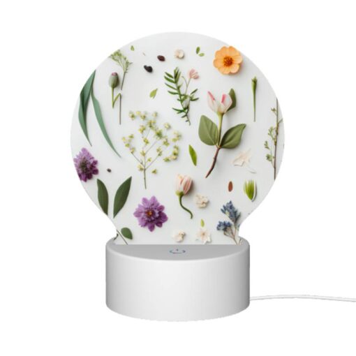 Round Acrylic Night Light, A Collection Of Flowers And Leaves On A White Background. -Acrylic Night Light Shop 5b977701c97629cd228e983221bc6d578c85b9c0