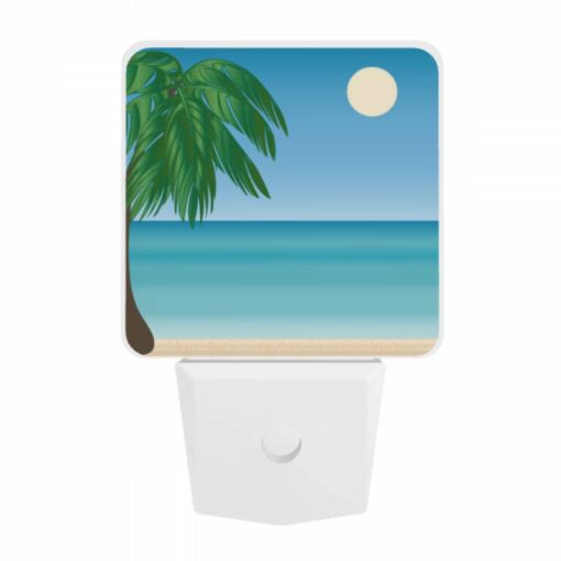 Night Light, A Palm Tree Is On A Beach With A Blue Sky And A Moon In The Background. -Acrylic Night Light Shop 5ba880b5ba54a5b59c2666a66696fd85e33415b8