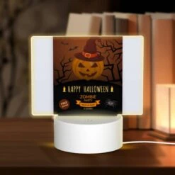 Rectangular Acrylic Night Light, A Poster Advertising A Halloween Party With A Zombie Theme.