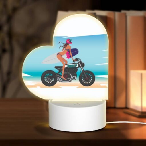 Love Acrylic Night Light, A Woman Is Sitting On A Motorcycle With A Surfboard On The Back. -Acrylic Night Light Shop 5c26e664b50a8fd0147b4018e423507d0985625d